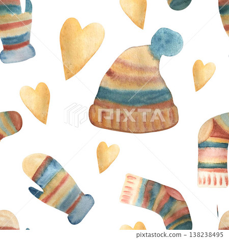 winter clothing seamless pattern watercolor illustration 138238495
