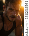 Hybrid athlete on trail at sunrise. 138238561
