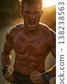 Hybrid athlete on trail at sunrise. 138238563