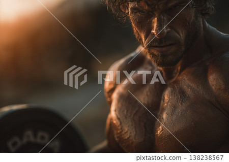 Hybrid athlete on trail at sunrise. Hybrid athlete on trail at sunrise. 138238567