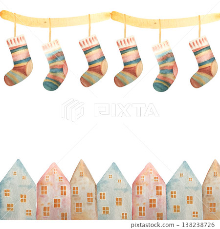 winter border-frame watercolor illustration 138238726