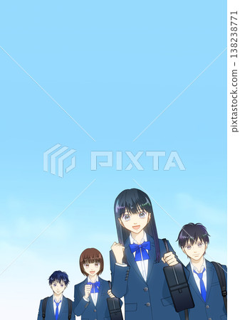 A refreshing blue sky, and an anime-style illustration of a high school or middle school student boy and girl. A refreshing blue sky, and an anime-style illustration of a high school or middle school student boy and girl. 138238771