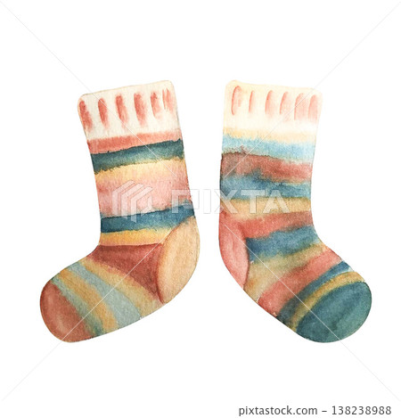 christmas socks watercolor illustration christmas socks watercolor illustration 138238988