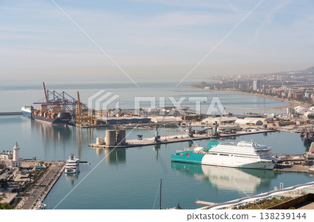 Port of Malaga with ferry lighthouse and container terminal. Malaga, Spain Port of Malaga with ferry lighthouse and container terminal. Malaga, Spain 138239144
