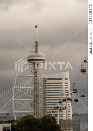 Vasco da Gama Tower and cable cars in Lisbon, Portugal Vasco da Gama Tower and cable cars in Lisbon, Portugal 138239148
