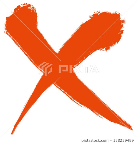 用毛筆畫出的「X」形標記，中間有一條紅色的線。 138239499