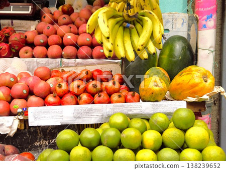 A Nepalese market filled with colorful fruits A Nepalese market filled with colorful fruits 138239652