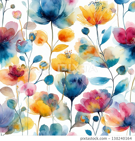 Collection of delicate watercolor wildflower seamless patterns with soft pastel and earthy tones 138240164