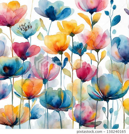 Collection of delicate watercolor wildflower seamless patterns with soft pastel and earthy tones 138240165