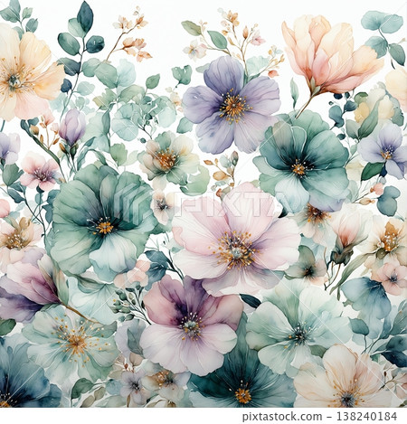 Collection of delicate watercolor wildflower seamless patterns with soft pastel and earthy tones Collection of delicate watercolor wildflower seamless patterns with soft pastel and earthy tones 138240184