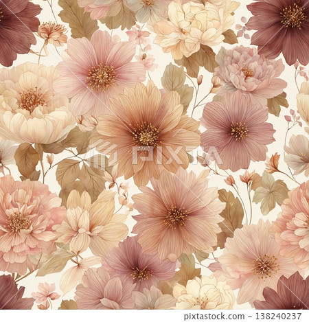 Collection of delicate watercolor wildflower seamless patterns with soft pastel and earthy tones 138240237