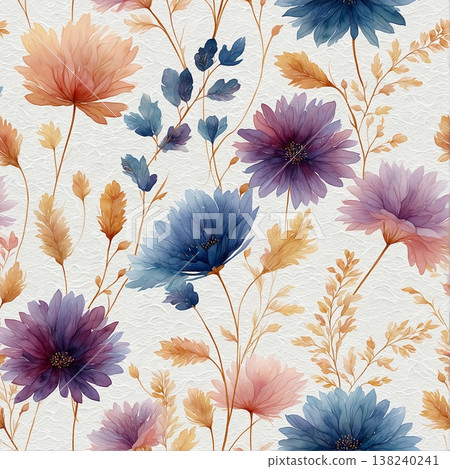 Collection of delicate watercolor wildflower seamless patterns with soft pastel and earthy tones 138240241