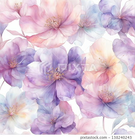 Collection of delicate watercolor wildflower seamless patterns with soft pastel and earthy tones 138240243