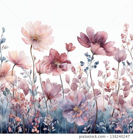 Collection of delicate watercolor wildflower seamless patterns with soft pastel and earthy tones 138240247