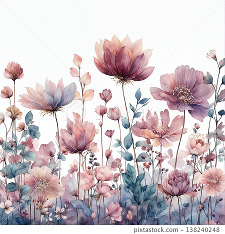 Collection of delicate watercolor wildflower seamless patterns with soft pastel and earthy tones 138240248