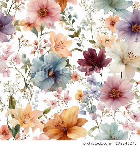 Collection of delicate watercolor wildflower seamless patterns with soft pastel and earthy tones Collection of delicate watercolor wildflower seamless patterns with soft pastel and earthy tones 138240273