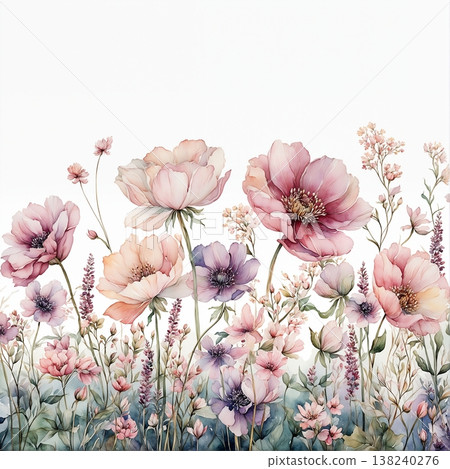 Collection of delicate watercolor wildflower seamless patterns with soft pastel and earthy tones 138240276