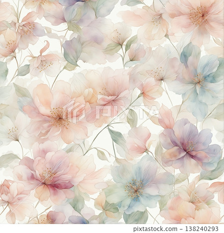 Collection of delicate watercolor wildflower seamless patterns with soft pastel and earthy tones 138240293