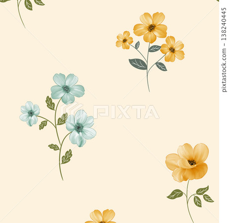Collection of delicate watercolor wildflower seamless patterns with soft pastel and earthy tones 138240445