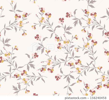 Collection of delicate watercolor wildflower seamless patterns with soft pastel and earthy tones 138240458