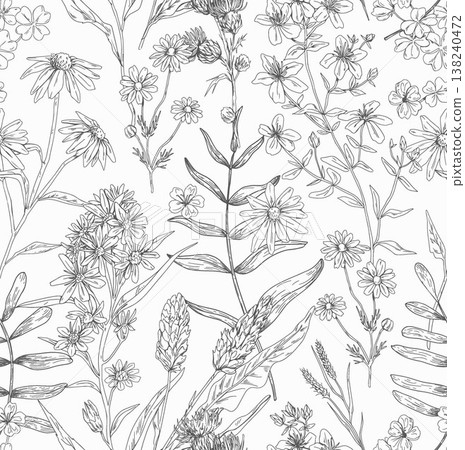 Collection of delicate watercolor wildflower seamless patterns with soft pastel and earthy tones Collection of delicate watercolor wildflower seamless patterns with soft pastel and earthy tones 138240472