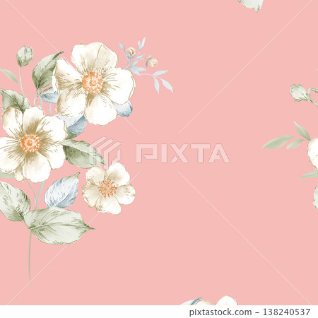 Collection of delicate watercolor wildflower seamless patterns with soft pastel and earthy tones 138240537