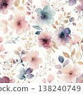 Collection of delicate watercolor wildflower seamless patterns with soft pastel and earthy tones 138240749