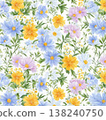 Collection of delicate watercolor wildflower seamless patterns with soft pastel and earthy tones 138240750
