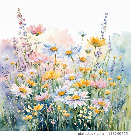 Collection of delicate watercolor wildflower seamless patterns with soft pastel and earthy tones Collection of delicate watercolor wildflower seamless patterns with soft pastel and earthy tones 138240755