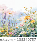 Collection of delicate watercolor wildflower seamless patterns with soft pastel and earthy tones 138240757