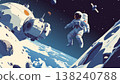 Astronaut floating near lunar base above earth with deep space background glowing stars and distant satellite 138240788