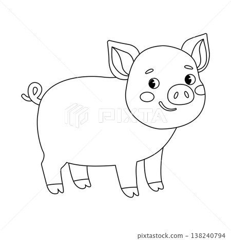 Adorable piglet pig line art drawing for children coloring page vector activity book element 138240794