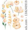 Watercolor light yellow flowers clipart, botanical isolated illustration, pastel wedding elements 138240919