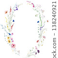 Floral oval frame with watercolor wildflowers and leaves, hand drawn wedding illustration 138240921