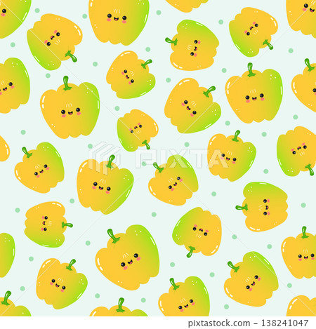 Cute smiling yellow bell pepper vegetable pattern 138241047