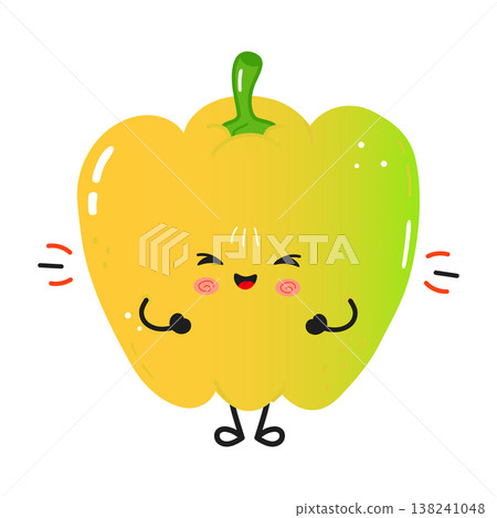 Happy yellow bell pepper cartoon character smiling and laughing 138241048