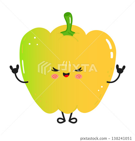 Cute yellow bell pepper character making rock hand gesture 138241051