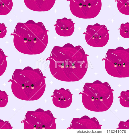 Kawaii purple cabbage characters creating seamless pattern 138241078