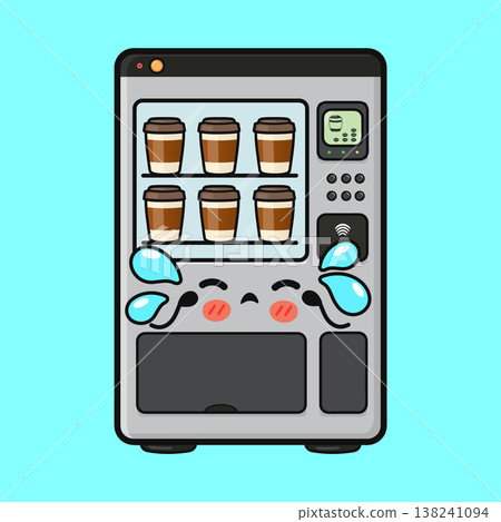 Crying coffee vending machine character experiencing sadness 138241094