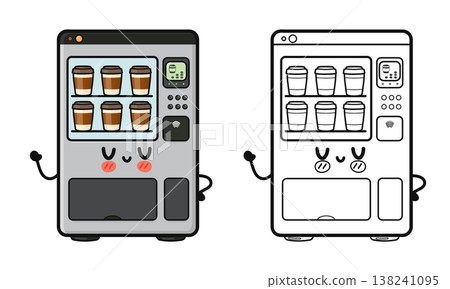 Cute coffee vending machine with coloring page 138241095