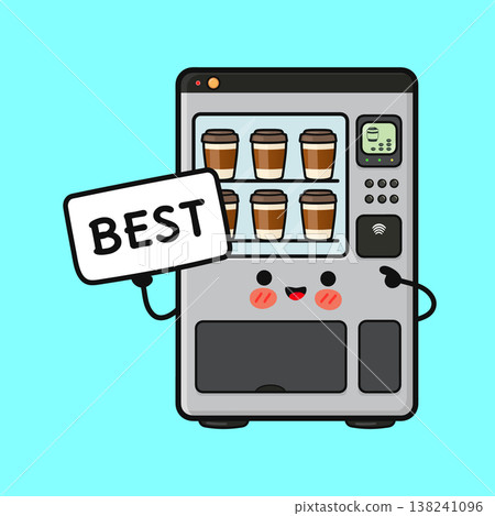 Cute coffee vending machine character holding best sign Cute coffee vending machine character holding best sign 138241096