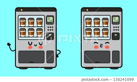Animated coffee vending machine characters with happy and kissing faces 138241099
