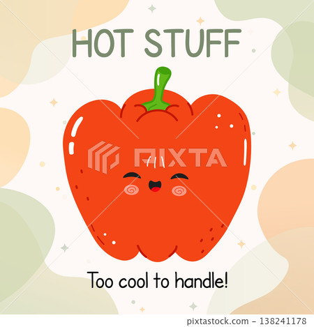 Cartoon red pepper character feeling like hot stuff Cartoon red pepper character feeling like hot stuff 138241178