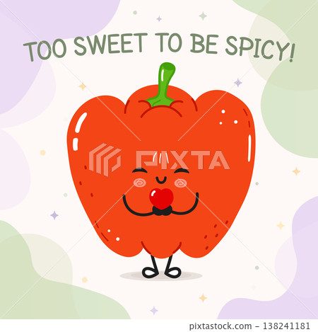 Cute cartoon red pepper saying too sweet to be spicy Cute cartoon red pepper saying too sweet to be spicy 138241181