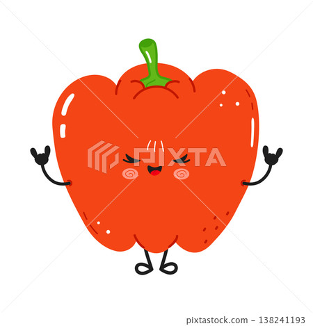Red bell pepper cartoon character doing rock hand gesture Red bell pepper cartoon character doing rock hand gesture 138241193