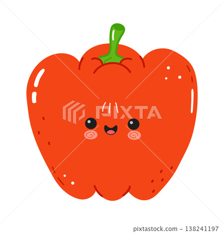 Red bell pepper cartoon character happy smiling face Red bell pepper cartoon character happy smiling face 138241197