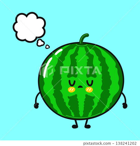 Sad cute watermelon cartoon character thinking 138241202