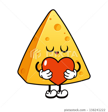 Cute cheese character hugging red heart with love Cute cheese character hugging red heart with love 138241222