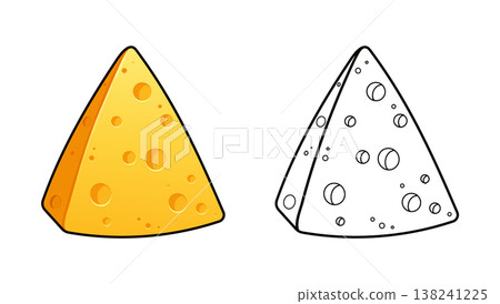 Cheese wedge colored and coloring book illustration 138241225