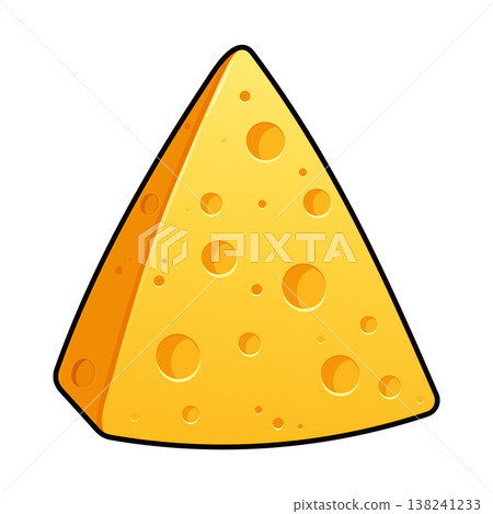 Swiss cheese wedge with holes cartoon illustration 138241233